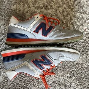 New Balance 574 Navy Blue & Orange Sneakers Trendy Gray